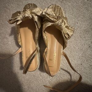 Platform Gold Sandals w/ Ankle Tie